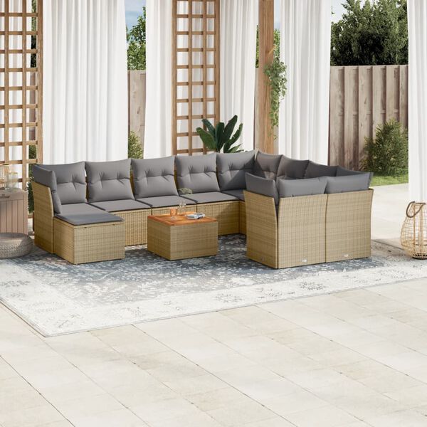 vidaXL Salon de jardin et coussins 11 pcs m&eacute;lange beige r&eacute;sine tress&eacute;e