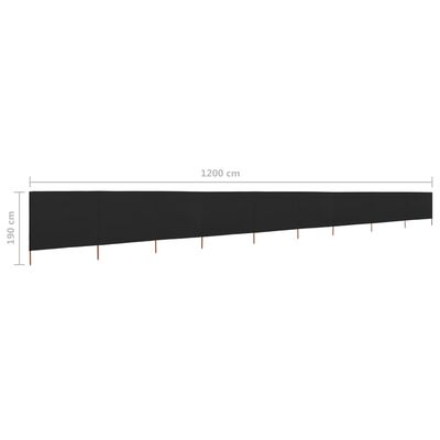 vidaXL Paravent 9 panneaux Tissu 1200 x 160 cm Noir