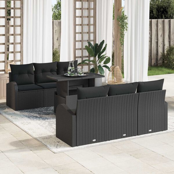vidaXL Ensemble de canap&eacute; de jardin 7 pcs Noir Poly Rattan