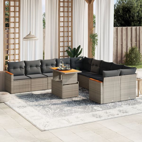vidaXL Salon de jardin 11 pcs avec coussins gris r&eacute;sine tress&eacute;e