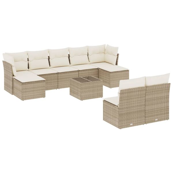 vidaXL Salon de jardin avec coussins 10 pcs beige r&eacute;sine tress&eacute;e