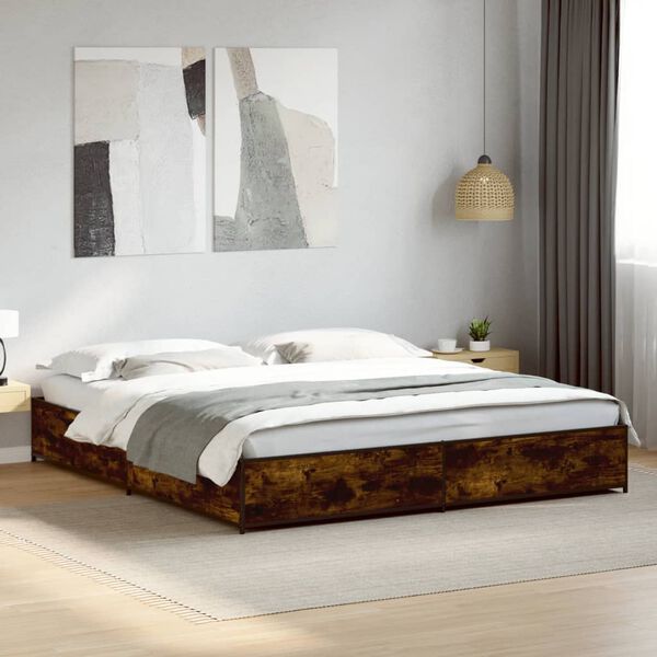 vidaXL Cadre de lit sans matelas chêne fumé 200x200 cm