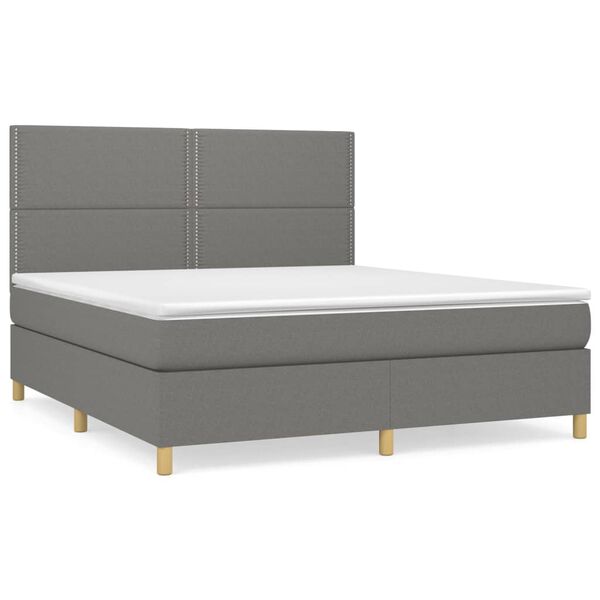 vidaXL Sommier &agrave; lattes de lit avec matelas Gris fonc&eacute; 160x200cm Tissu