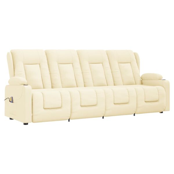 vidaXL Fauteuil inclinable et porte-gobelets 4 places crème similicuir