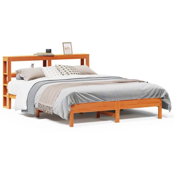 vidaXL Cadre de lit sans matelas cire marron 135x190cm bois pin massif