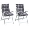 vidaXL Coussins de chaise &agrave; dossier bas lot de 2 motif carreaux gris