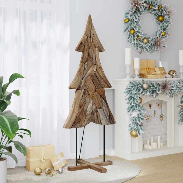 vidaXL Sapin de No&euml;l avec support Marron 181,5 cm Bois de teck solide