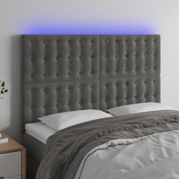 vidaXL T&ecirc;te de lit &agrave; LED Gris fonc&eacute; 144x5x118/128 cm Velours