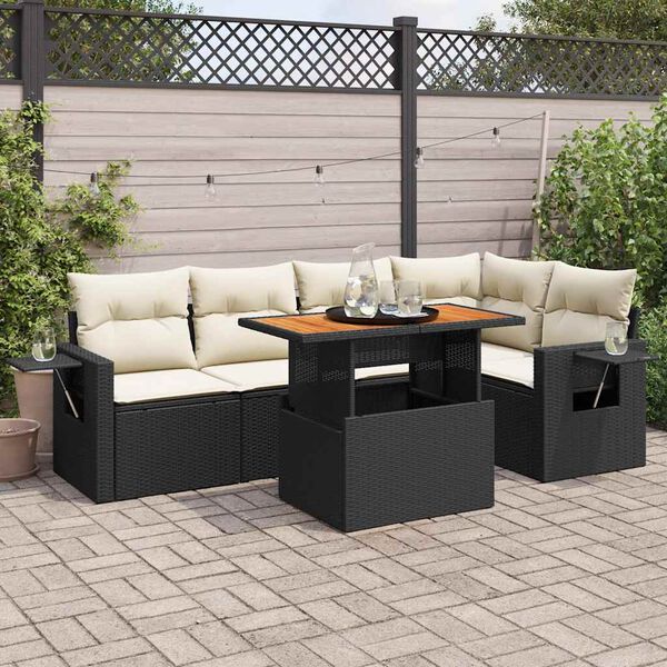 vidaXL Salon de jardin 6 pcs avec coussins noir r&eacute;sine tress&eacute;e