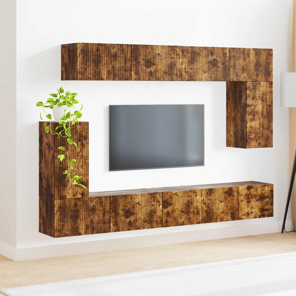 vidaXL Ensemble meuble TV 5 pcs Ch&ecirc;ne fum&eacute; Bois d'ing&eacute;nierie