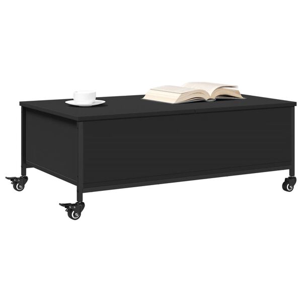 vidaXL Table basse avec roulettes noir 91x55x34 cm bois d'ing&eacute;nierie