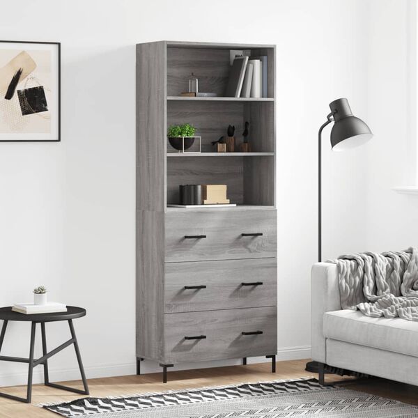vidaXL Buffet haut Sonoma gris 69,5x34x180 cm Bois d'ing&eacute;nierie