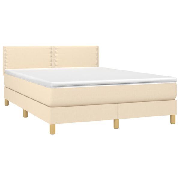 vidaXL Sommier &agrave; lattes de lit avec matelas Cr&egrave;me 140x190 cm Tissu