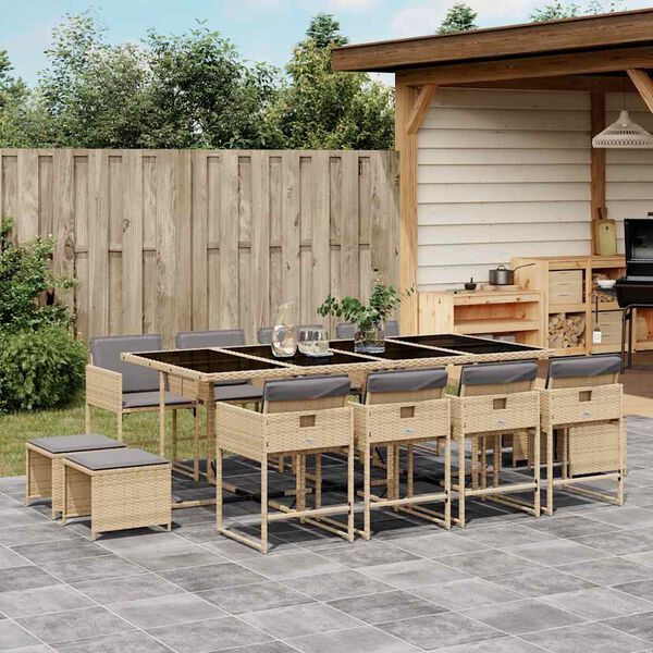 vidaXL Ensemble &agrave; manger de jardin coussins 13 pcs m&eacute;lange beige rotin