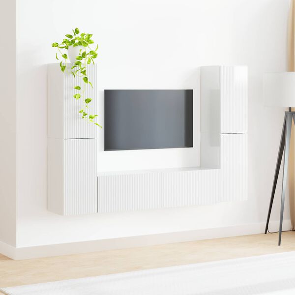 vidaXL Ensemble meuble TV 6 pcs Blanc brillant Bois d'ing&eacute;nierie