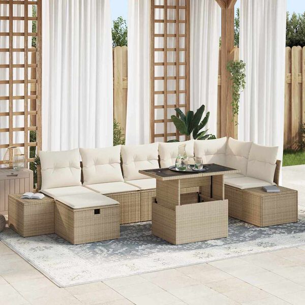 vidaXL Ensemble de canap&eacute; de jardin 8 pcs Beige polyrotin