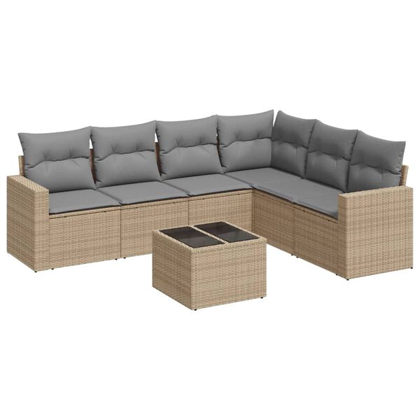 vidaXL Salon de jardin avec coussins 7 pcs beige r&eacute;sine tress&eacute;e