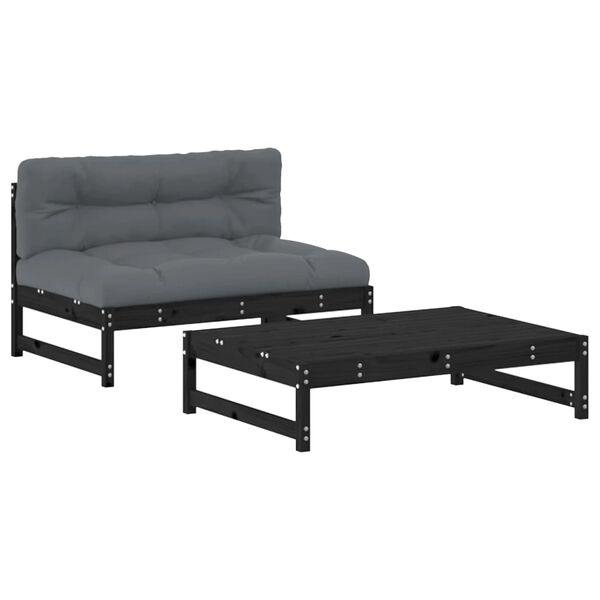 vidaXL Salon de jardin 2 pcs avec coussins noir bois massif