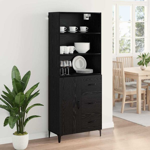 vidaXL Haut Armoire Ch&ecirc;ne noir 69,5 x 34 x 180 cm Bois d'ing&eacute;nierie