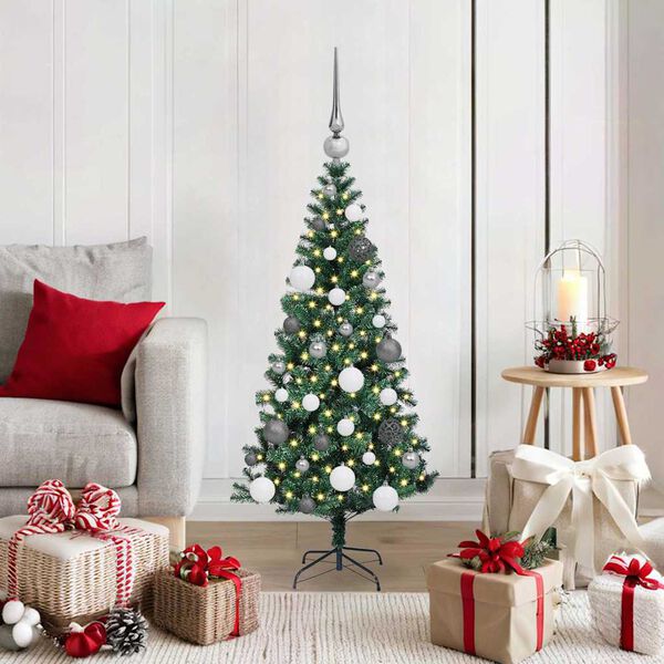 vidaXL Sapin de No&euml;l artificiel pr&eacute;-&eacute;clair&eacute; Vert 120 cm PVC et m&eacute;tal