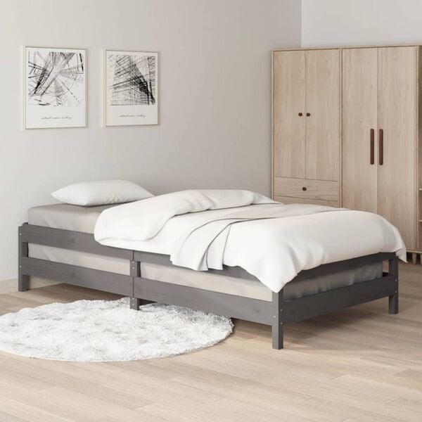 vidaXL Lit empilable sans matelas gris 75x190 cm bois de pin massif
