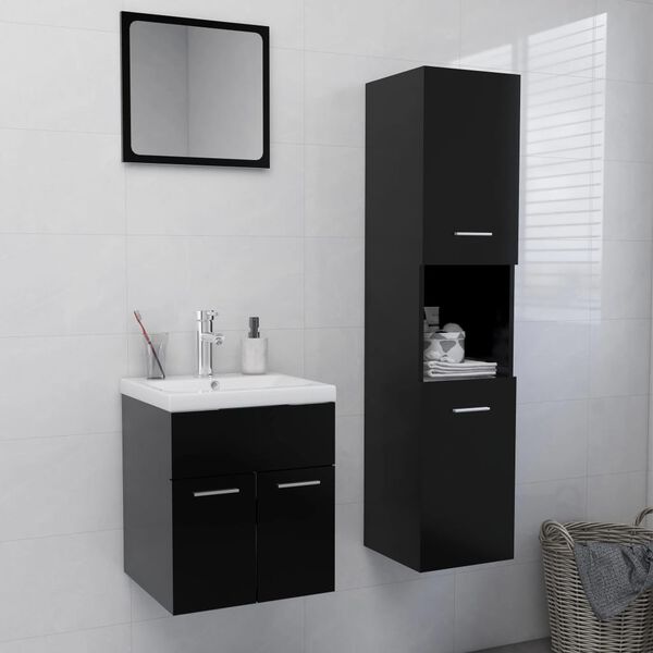 vidaXL Ensemble de meubles de salle de bain Noir Agglom&eacute;r&eacute;