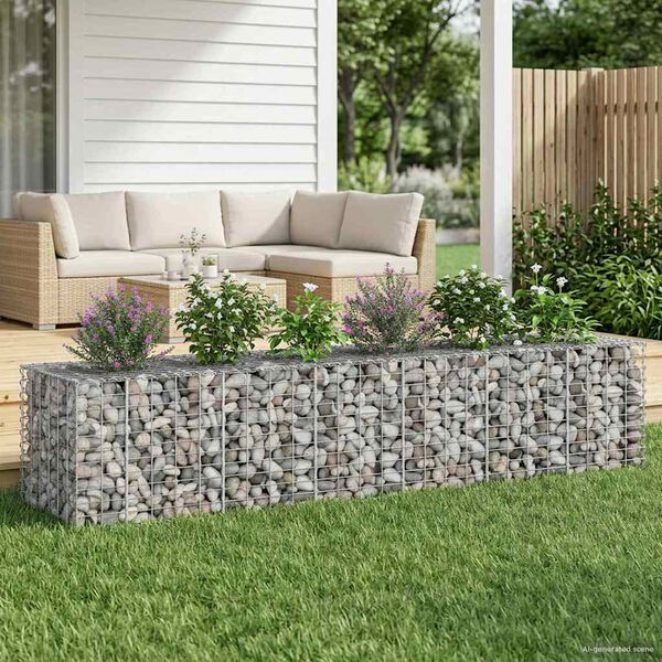 vidaXL Lit sur&eacute;lev&eacute; gabion 2 pcs Argent&eacute; 260 x 60 x 55 cm