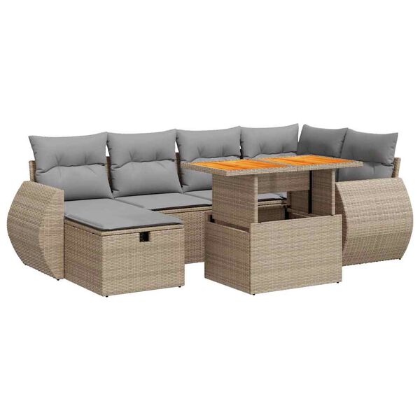 vidaXL Salon de jardin avec coussins 8 pcs beige r&eacute;sine tress&eacute;e acacia