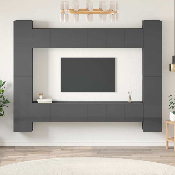 vidaXL Ensemble de meubles TV 10 pcs Gris brillant Bois d'ing&eacute;nierie
