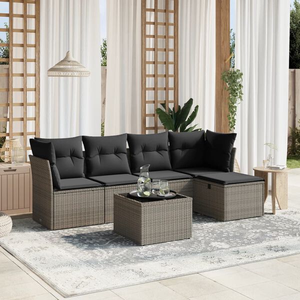 vidaXL Salon de jardin 6 pcs avec coussins gris r&eacute;sine tress&eacute;e