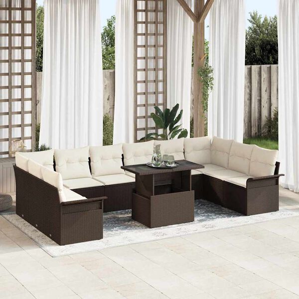 vidaXL Ensemble de canap&eacute; de jardin 11 pcs Marron Poly rotin