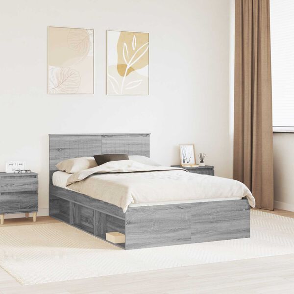 vidaXL Cadre de lit Gris Sonoma 120 x 190 cm Pin massif