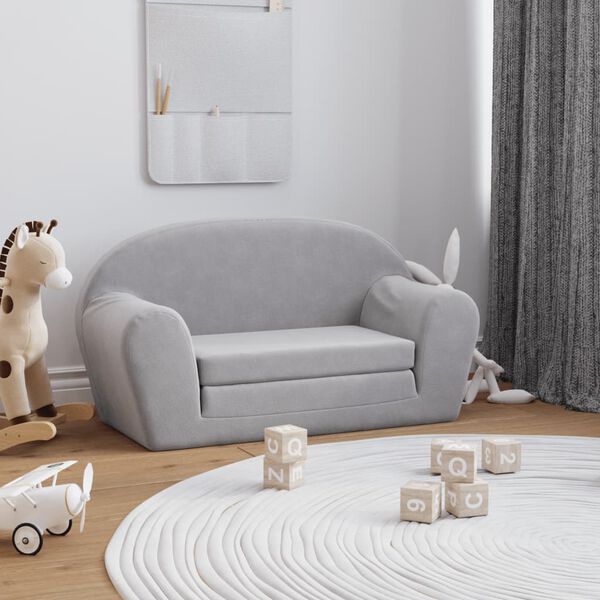 vidaXL Canap&eacute;-lit enfants 2 places gris clair peluche douce