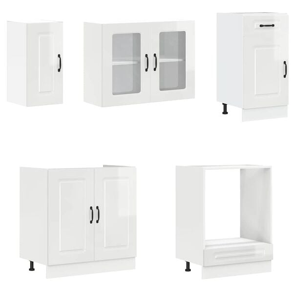 vidaXL Ensemble de 8 meubles de cuisine "Kalmar" en bois d'ingénierie blanc brillant