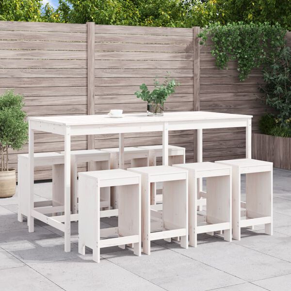 vidaXL Ensemble de bar de jardin 9 pcs blanc bois de pin massif