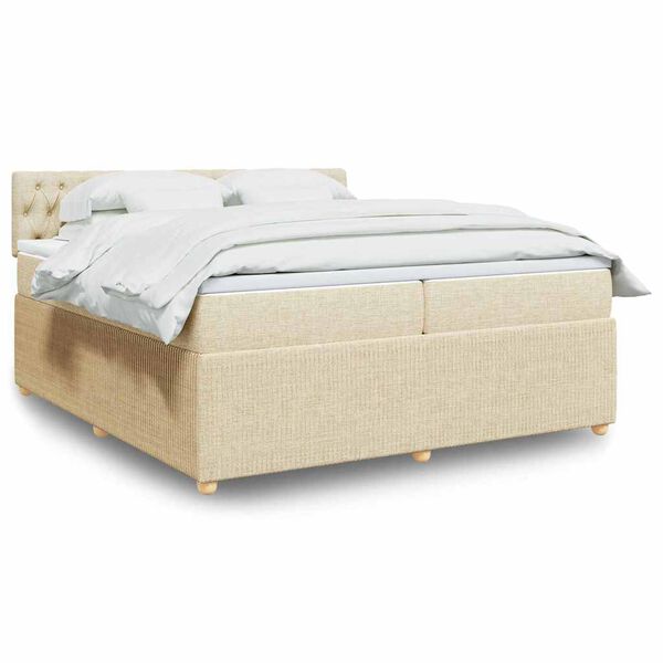 vidaXL Sommier &agrave; lattes de lit avec matelas Cr&egrave;me 200x200 cm Tissu