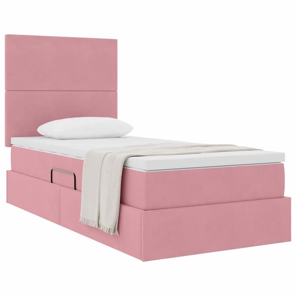 vidaXL Lit avec rangement et matelas Rose 90 x 200 cm Velours