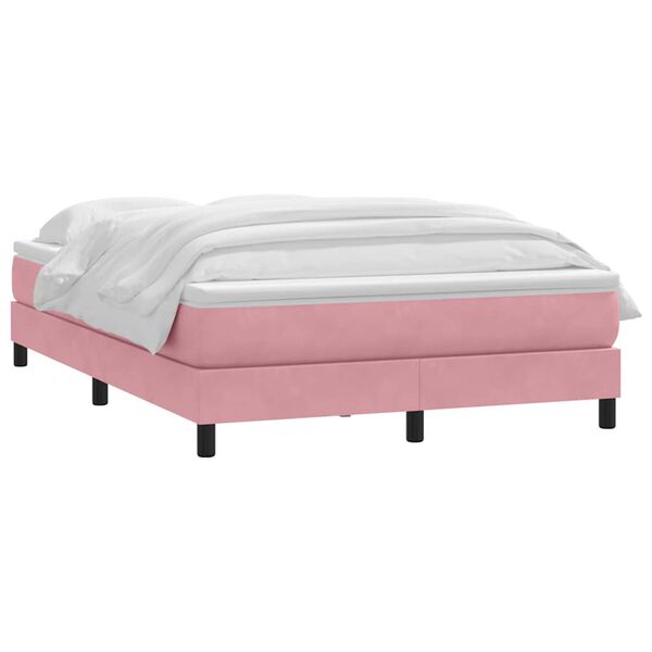 vidaXL Sommier &agrave; lattes de lit avec matelas rose 160x220 cm velours
