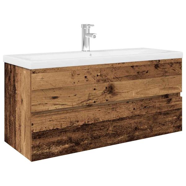 vidaXL Meuble lavabo avec bassin et robinet int&eacute;gr&eacute;s vieux bois