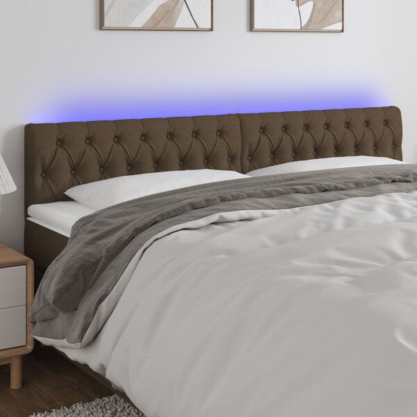 vidaXL T&ecirc;te de lit &agrave; LED Marron fonc&eacute; 180x7x78/88 cm Tissu