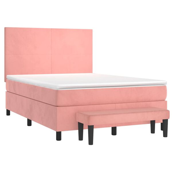 vidaXL Sommier &agrave; lattes de lit avec matelas Rose 140x200 cm Velours