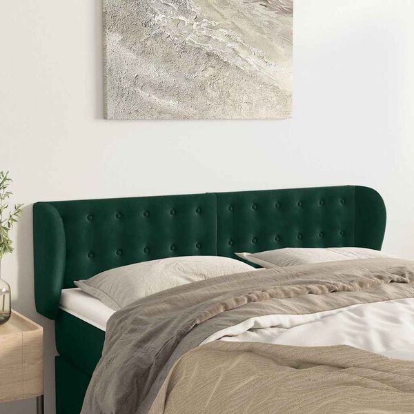 vidaXL T&ecirc;te de lit avec oreilles Vert fonc&eacute; 147x23x78/88 cm Velours