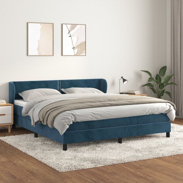 vidaXL Sommier &agrave; lattes de lit et matelas Bleu fonc&eacute; 160x200cm Velours