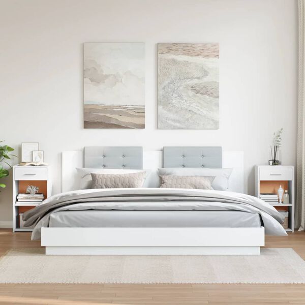 vidaXL Tables de chevet 2 pcs blanc 35x34x65 cm bois d'ing&eacute;nierie