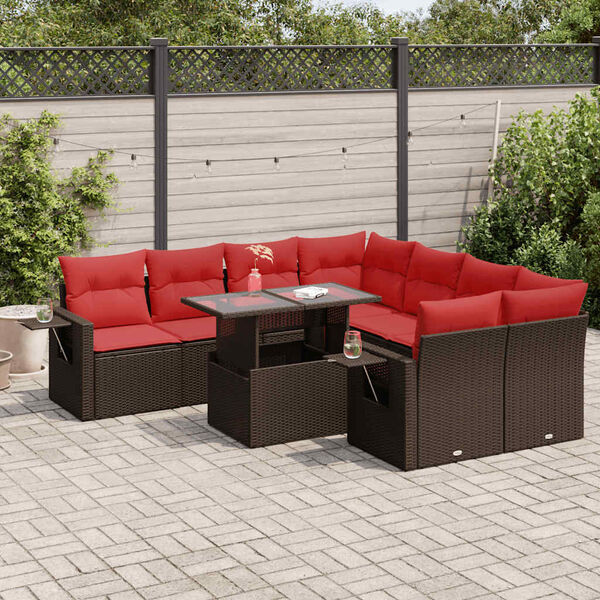 vidaXL Salon de jardin avec coussins 9 pcs marron r&eacute;sine tress&eacute;e acacia