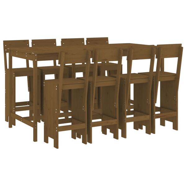 vidaXL Ensemble de bar de jardin 9 pcs marron miel bois de pin massif