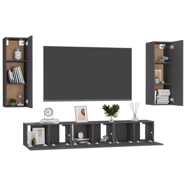 vidaXL Ensemble de meubles TV 5 pcs Gris Bois d&rsquo;ing&eacute;nierie