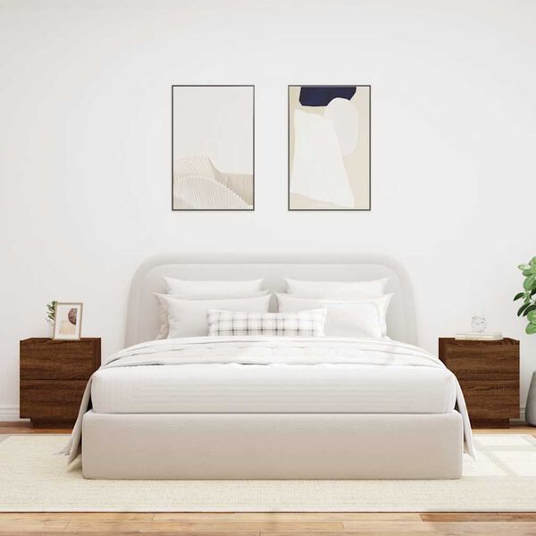 vidaXL Armoires de chevet et lumi&egrave;res LED 2 pcs ch&ecirc;ne marron