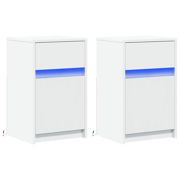 vidaXL Armoires de chevet et lumières LED 2pcs blanc bois d'ingénierie