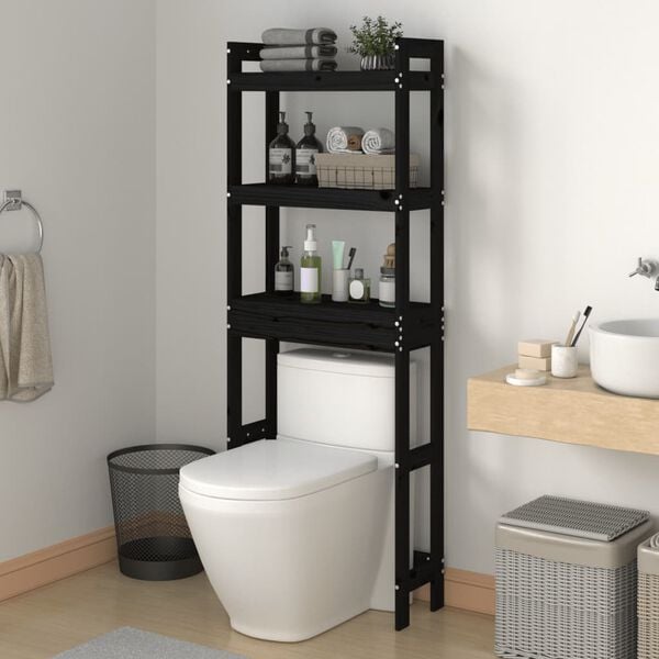 vidaXL &Eacute;tag&egrave;re de toilette Noir 63x26x171 cm Bois de pin massif